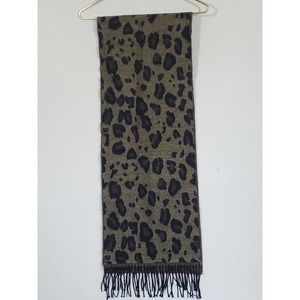 Knit Neckwarmer Leopard Print Fringed Brown Black Beige Knit Scarf 12"x 63"